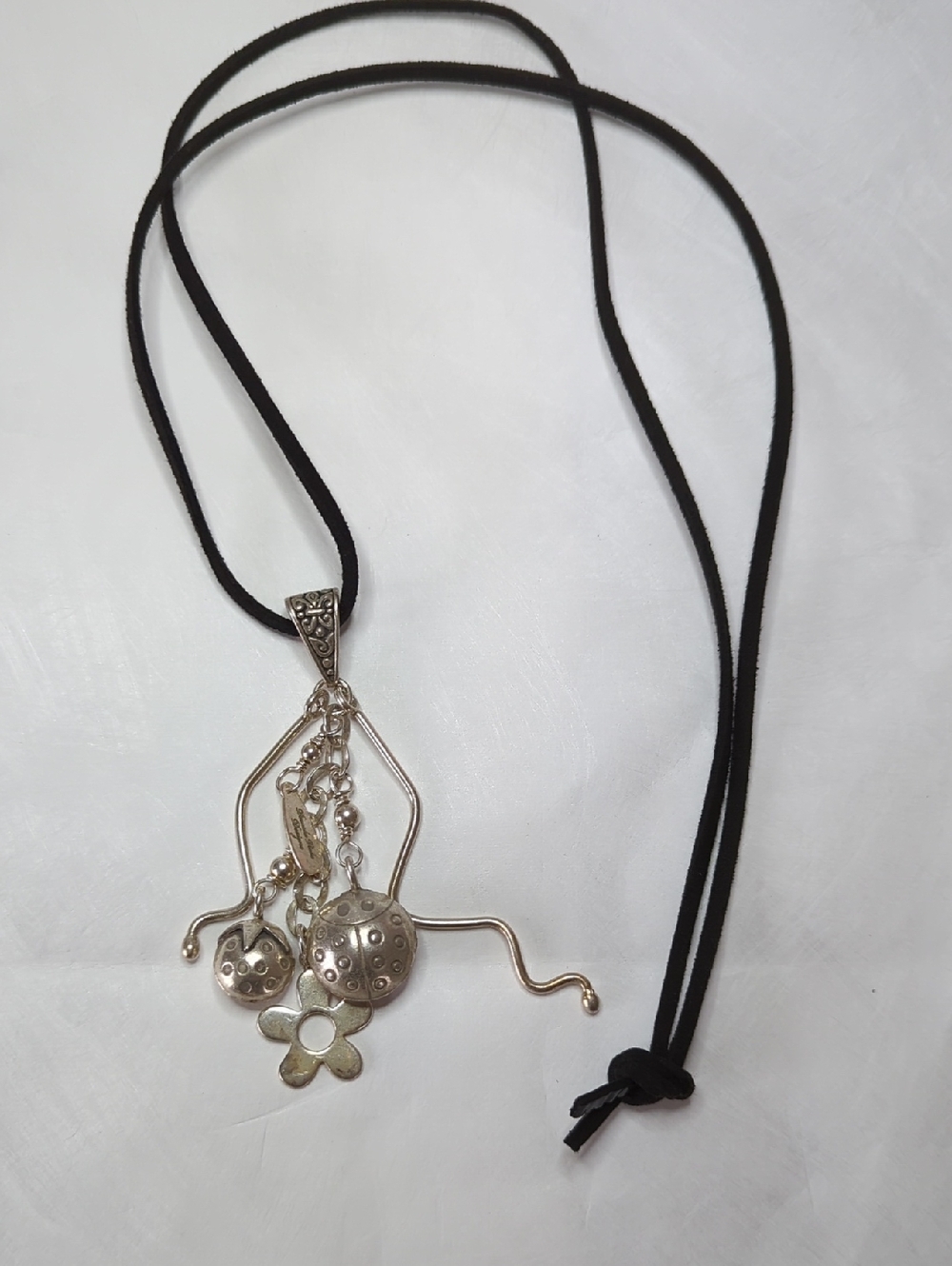 Sterling Silver Ladybug and Flower Pendant